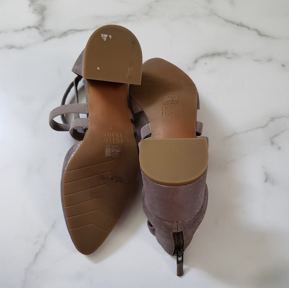 EILEEN-FISHER Juka Pump in Mica Size 7 Sandal Closed Toe Metallic Block - Picture 6 of 8